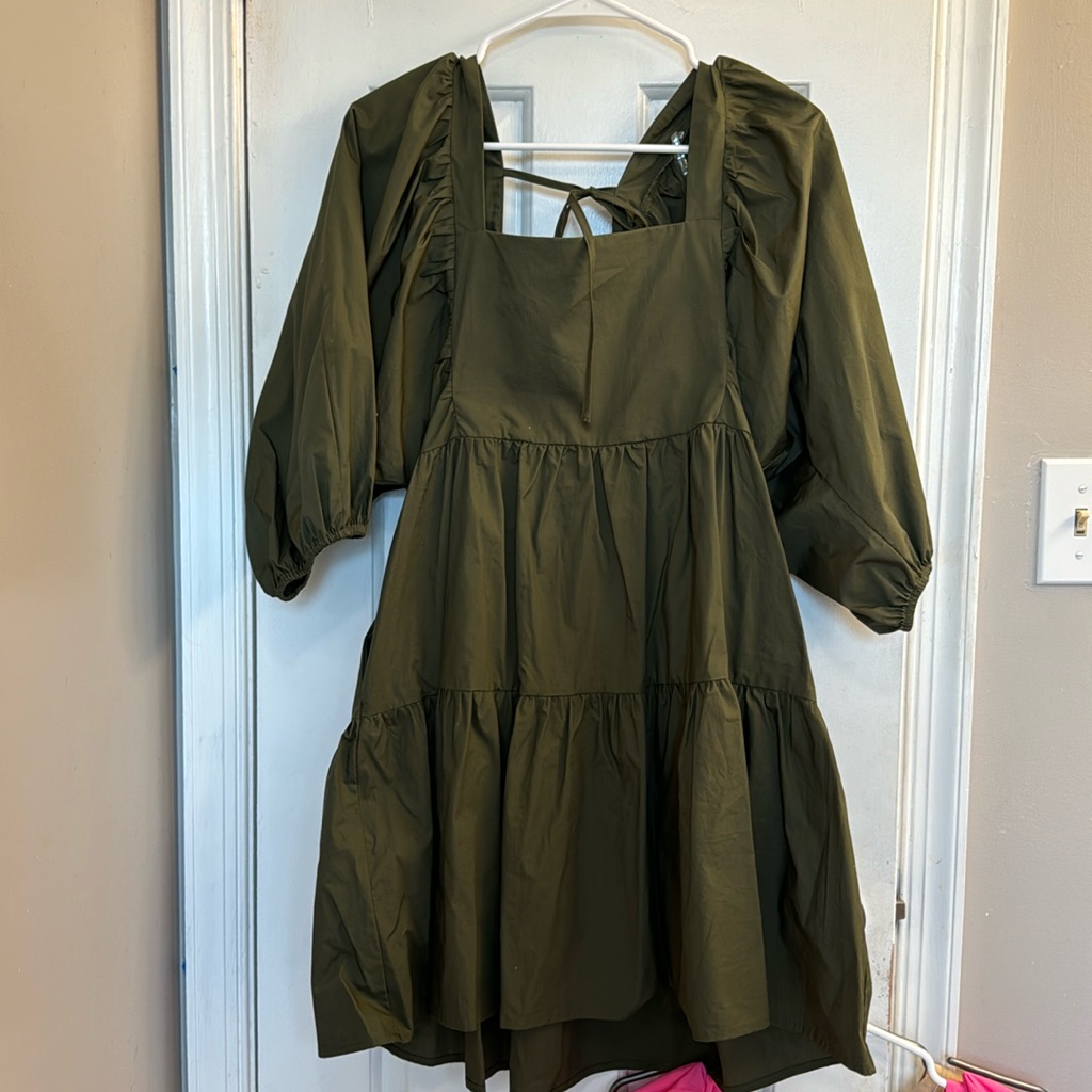 Green Babydoll Dress With Pockets